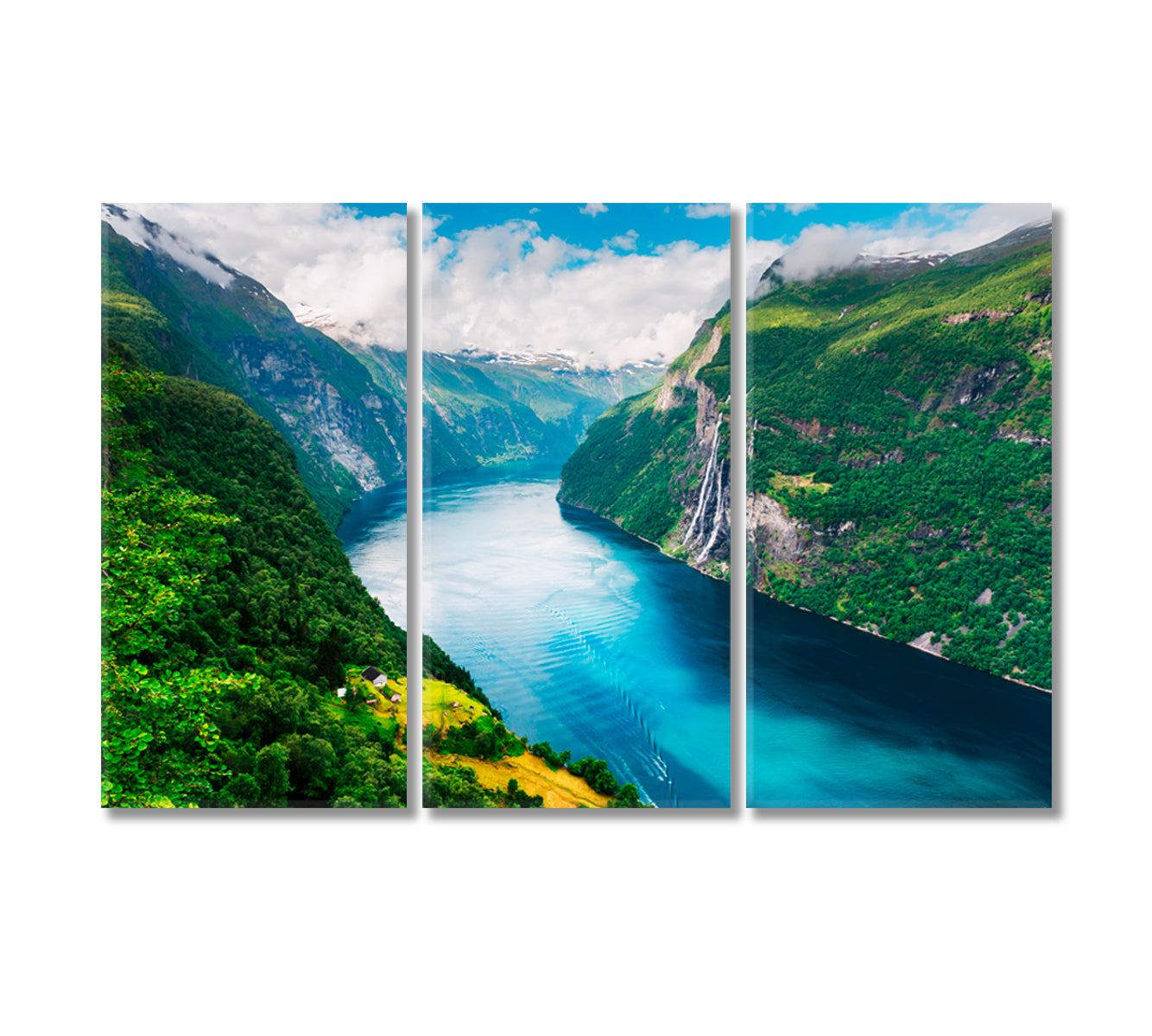 Sunnylvsfjorden Fjord and Seven Sisters Waterfalls Norway Canvas Print-Canvas Print-CetArt-3 Panels-36x24 inches-CetArt