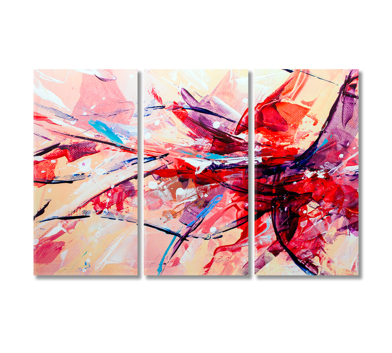 Abstract Multicolor Brush Strokes Canvas Print-Artwork-CetArt-3 Panels-36x24 inches-CetArt