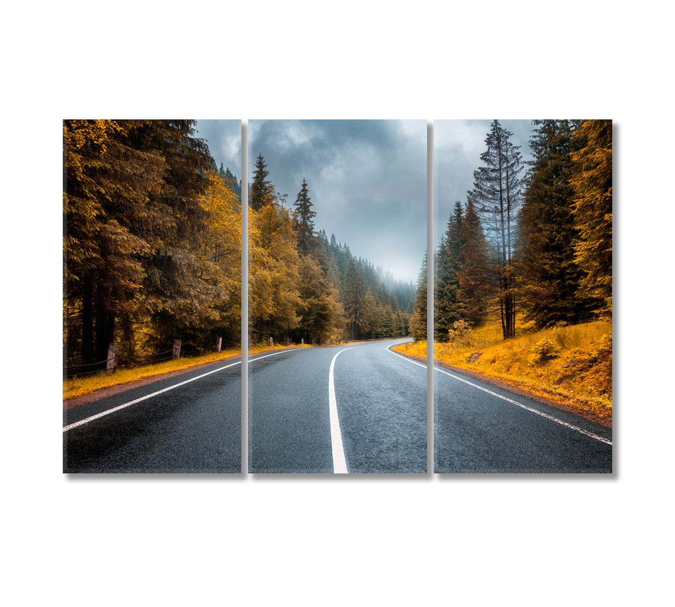 Beautiful Mountain Road in Foggy Forest Canvas Print-Canvas Print-CetArt-3 Panels-36x24 inches-CetArt