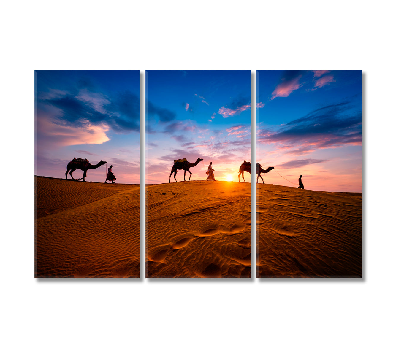 Camel Caravan Silhouette in Desert at Sunset Canvas Print-Canvas Print-CetArt-3 Panels-36x24 inches-CetArt