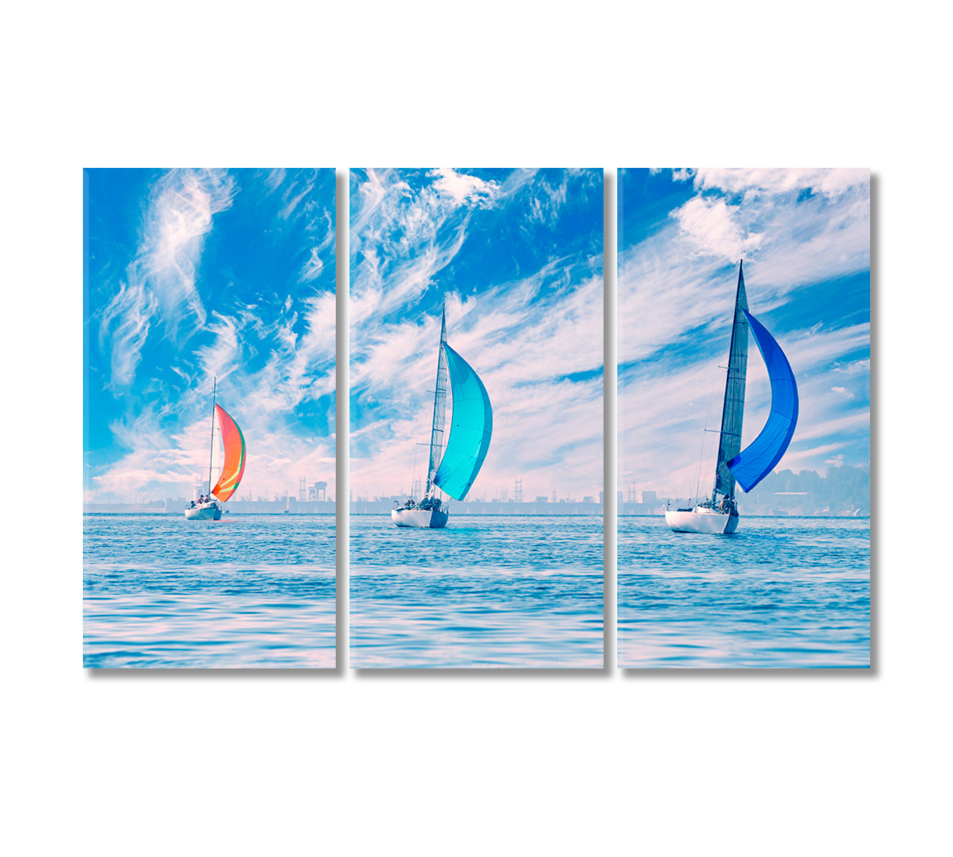 Sailing Yachts Sail under Beautiful Sky Canvas Print-Canvas Print-CetArt-3 Panels-36x24 inches-CetArt
