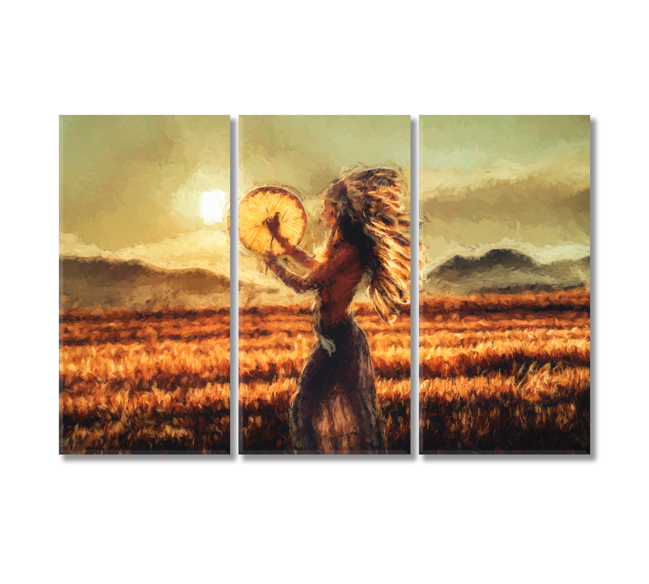Beautiful Girl Playing on Drum Canvas Print-Canvas Print-CetArt-3 Panels-36x24 inches-CetArt