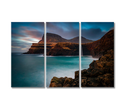 Mulafossur Waterfall on Vagar Island Faroe Islands Canvas Print-Canvas Print-CetArt-3 Panels-36x24 inches-CetArt