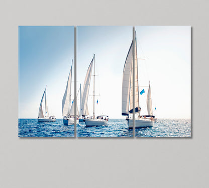 Sailing Ship Yachts with White Sails Canvas Print-Canvas Print-CetArt-3 Panels-36x24 inches-CetArt