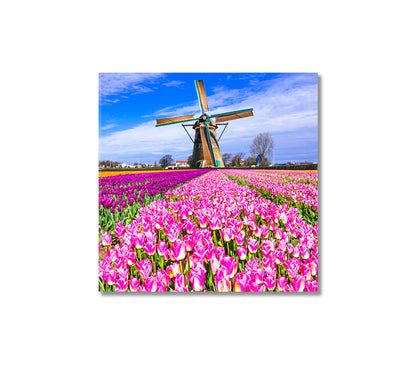 Windmills and Tulips Holland Canvas Print-Canvas Print-CetArt-1 panel-12x12 inches-CetArt