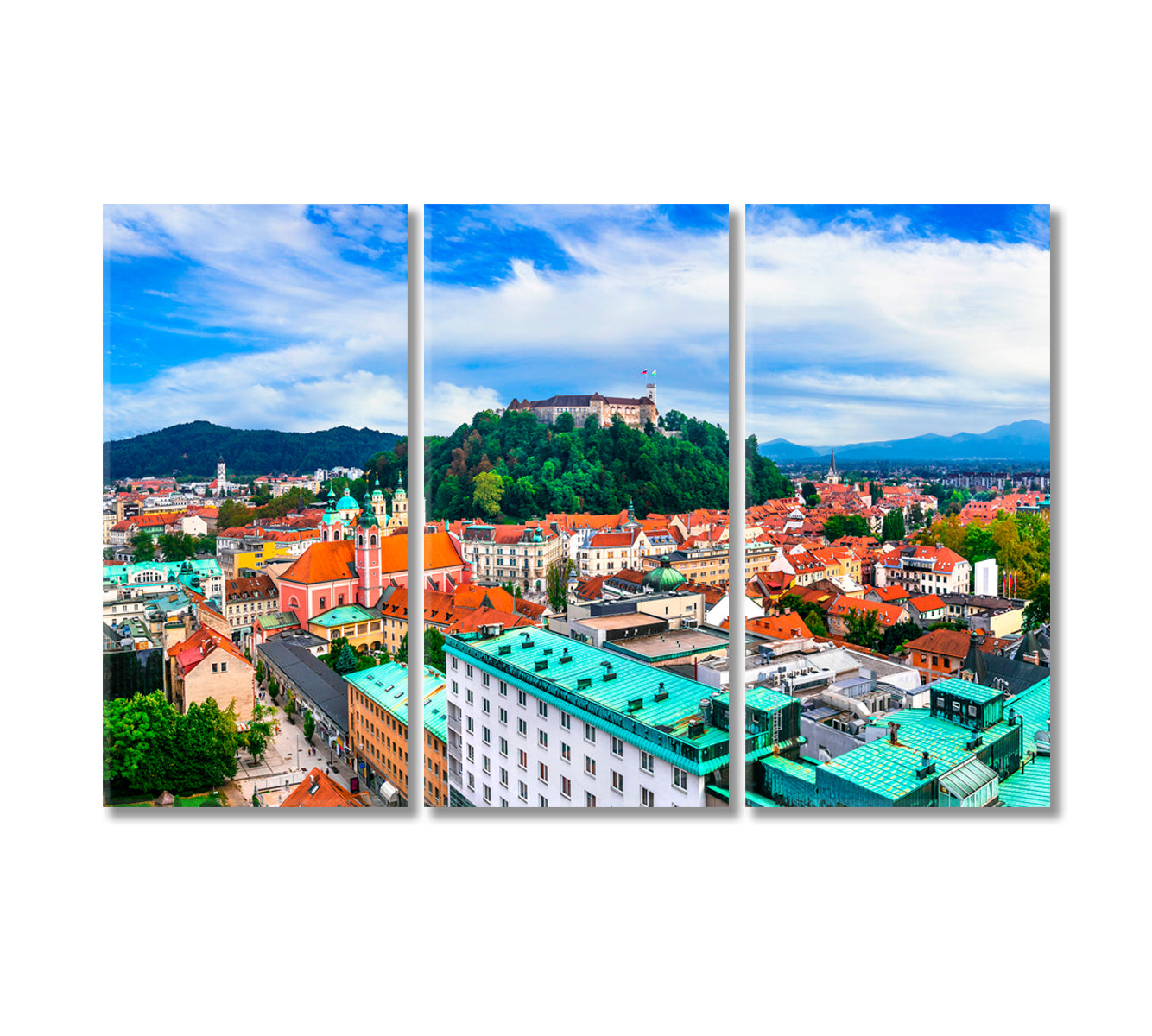 Castle and Old Town Ljubljana Slovenia Canvas Print-Canvas Print-CetArt-3 Panels-36x24 inches-CetArt