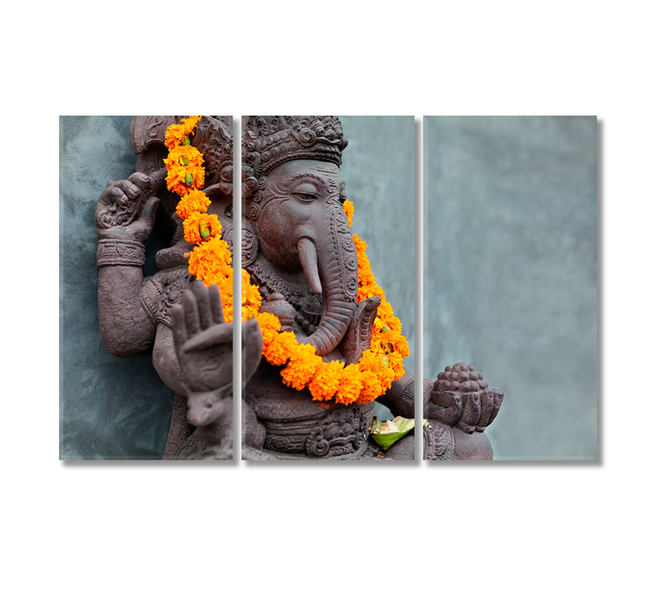 Ganesha Statue with Flower Necklace Canvas Print-Canvas Print-CetArt-3 Panels-36x24 inches-CetArt