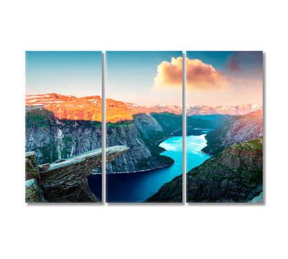 Picturesque Landscape With Trolltunga Rock Norway Canvas Print-Canvas Print-CetArt-3 Panels-36x24 inches-CetArt