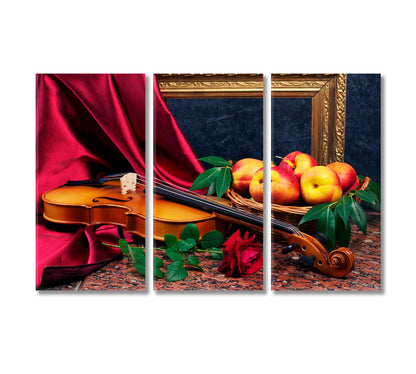 Still Life Violin and Red Rose Canvas Print-Canvas Print-CetArt-3 Panels-36x24 inches-CetArt