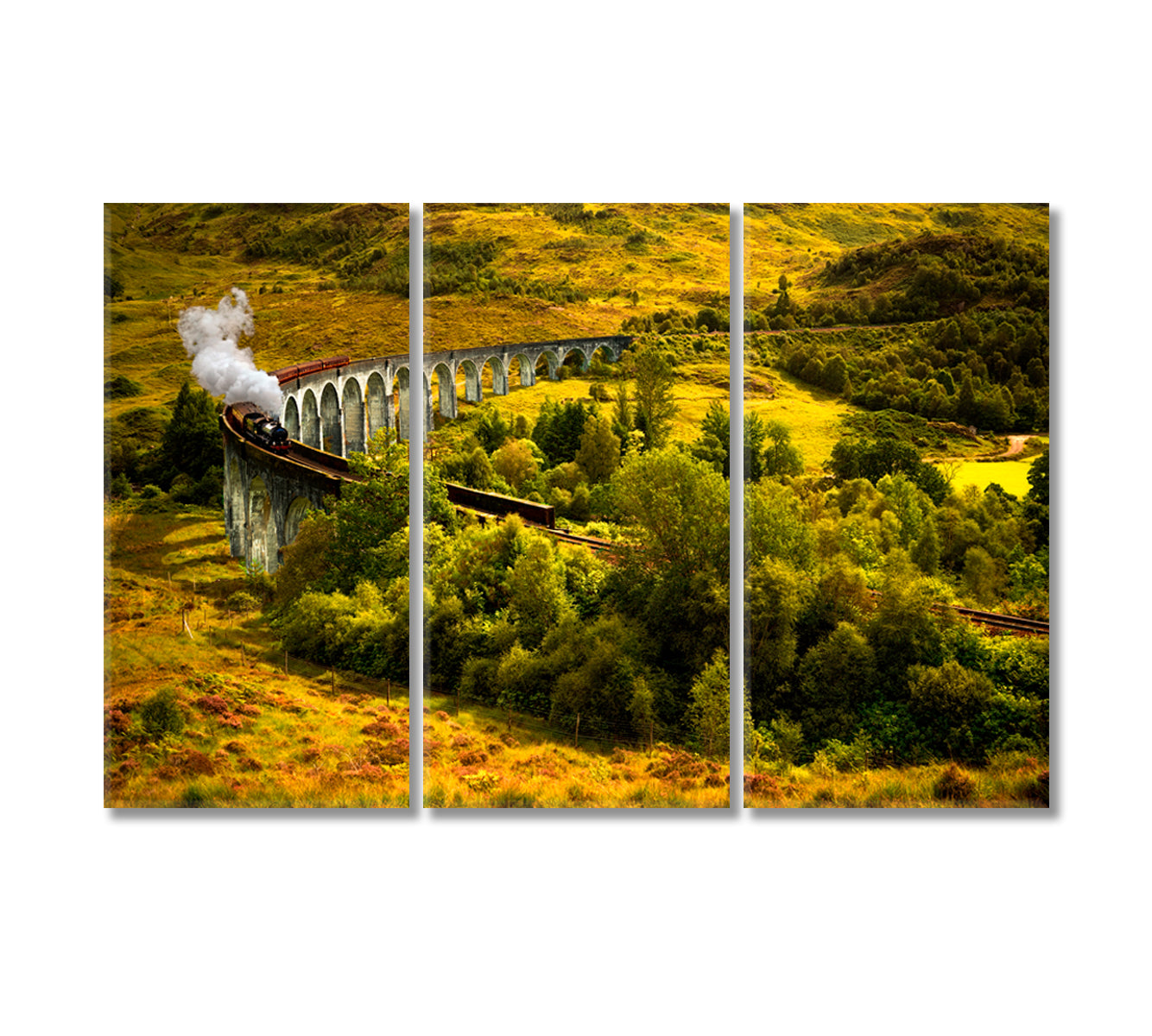 Jacobite Steam Train on Old Viaduct at Glenfinnan Scotland Canvas Print-Canvas Print-CetArt-3 Panels-36x24 inches-CetArt