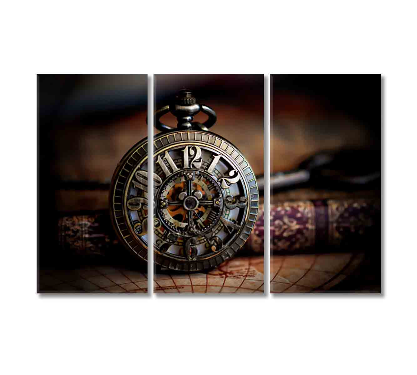 Vintage Bronze Pocket Watch Canvas Print-Canvas Print-CetArt-3 Panels-36x24 inches-CetArt