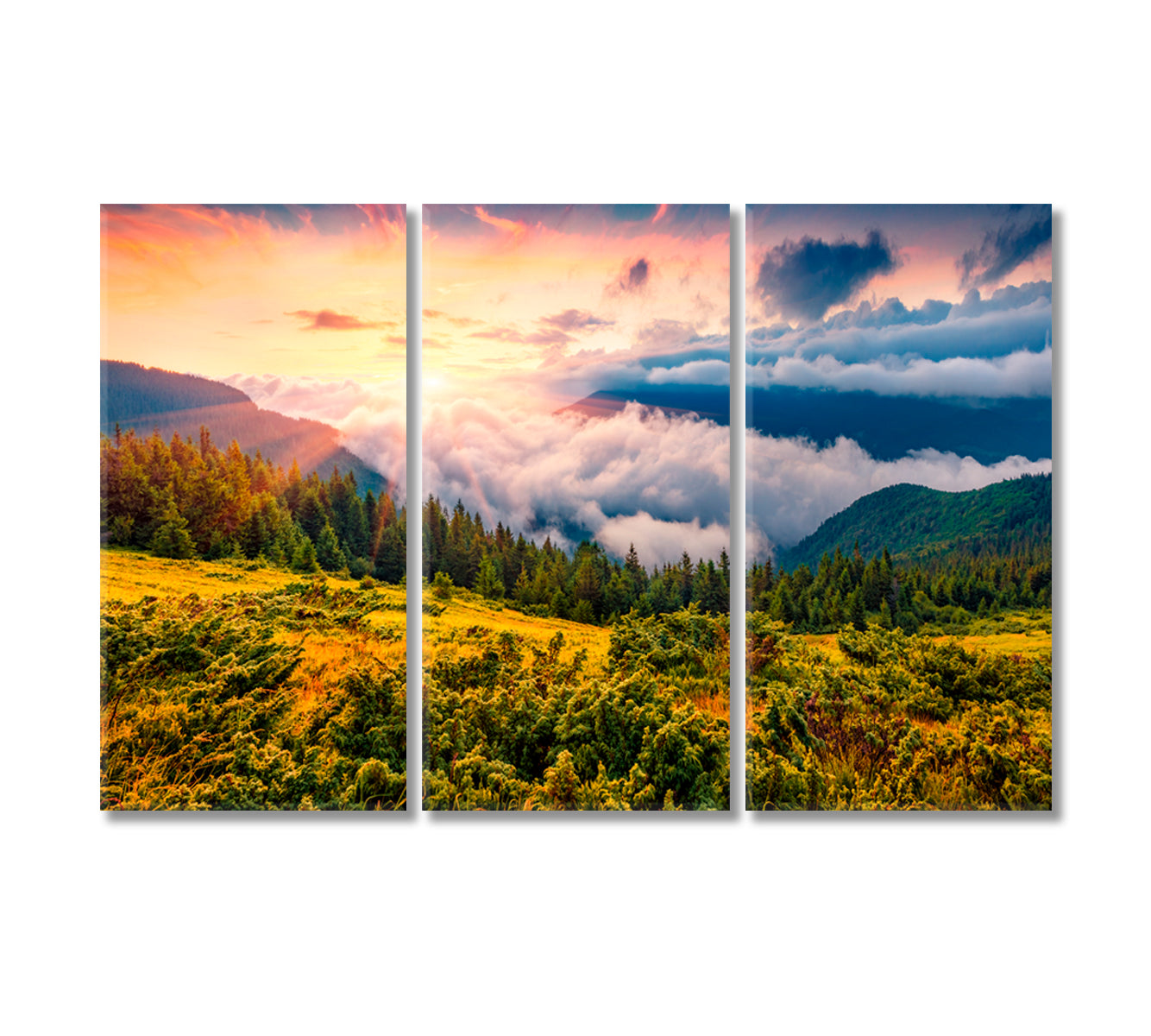 Morning Fog in the Carpathians Ukraine Canvas Print-Canvas Print-CetArt-3 Panels-36x24 inches-CetArt