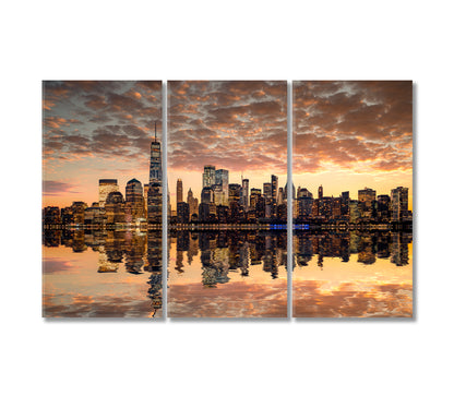 New York USA Downtown Skyline at Dusk Canvas Print-Canvas Print-CetArt-3 Panels-36x24 inches-CetArt