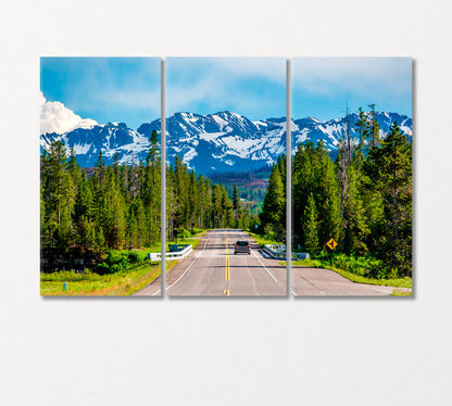 Road in Yellowstone National Park Wyoming USA Canvas Print-Canvas Print-CetArt-3 Panels-36x24 inches-CetArt