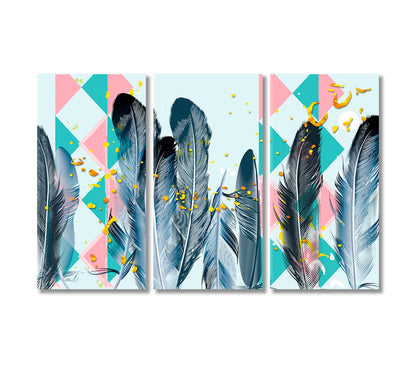 Feathers with Pink and Green Triangles Canvas Print-Canvas Print-CetArt-3 Panels-36x24 inches-CetArt