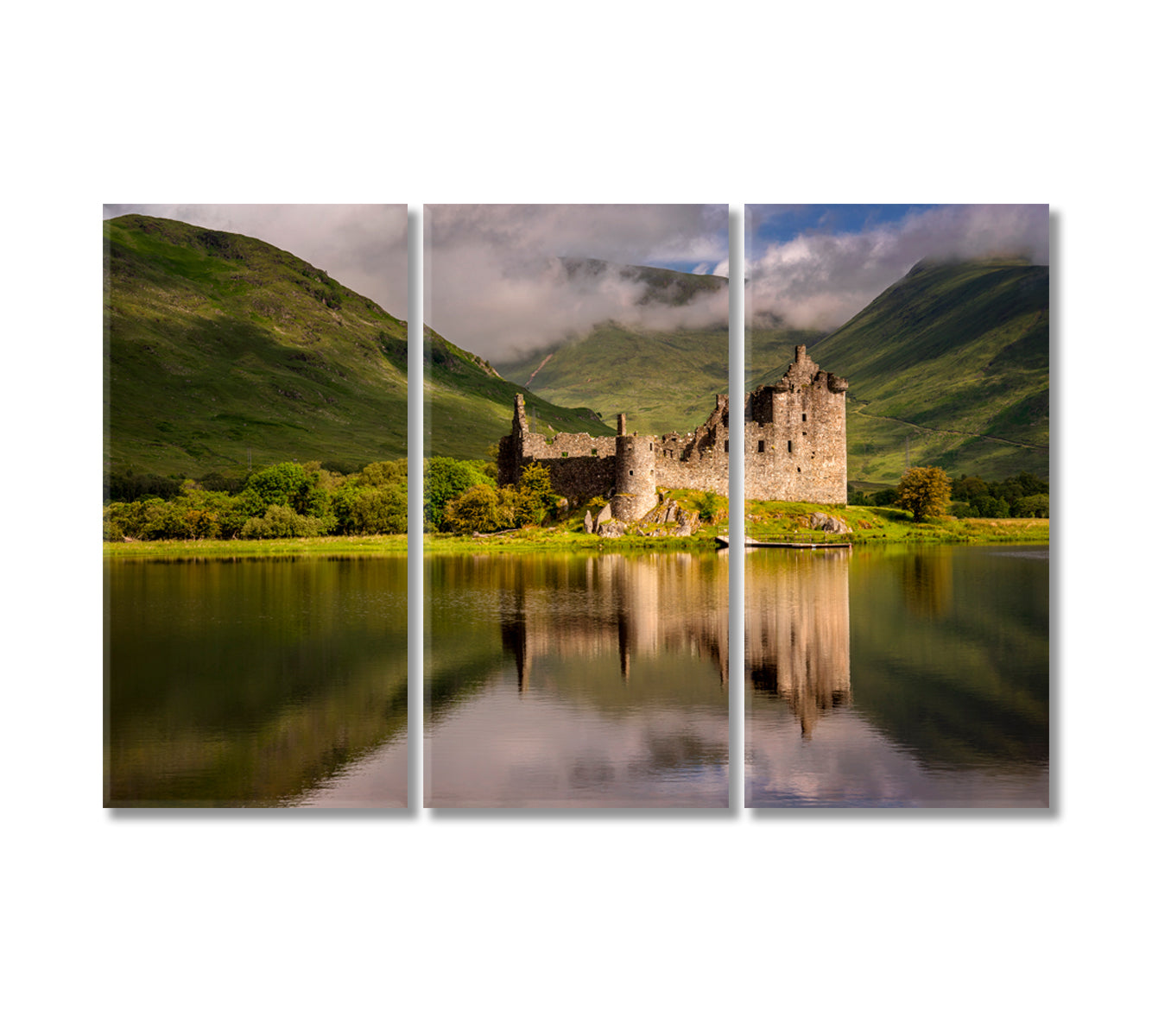 Reflection of Kilchurn Castle in Loch Ave Scotland Canvas Print-Canvas Print-CetArt-3 Panels-36x24 inches-CetArt