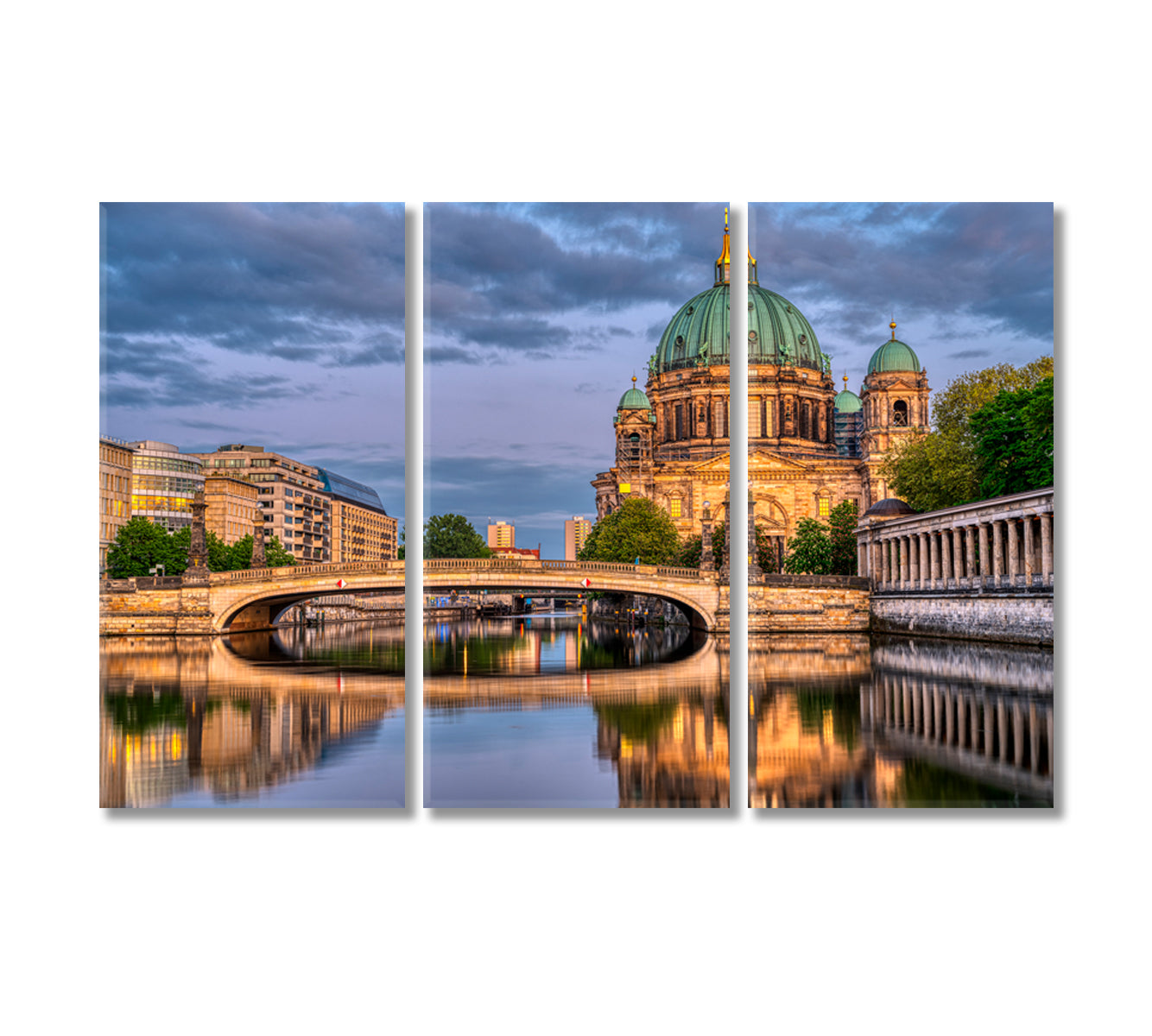 Berlin Cathedral and River Spree at Dusk Canvas Print-Canvas Print-CetArt-3 Panels-36x24 inches-CetArt