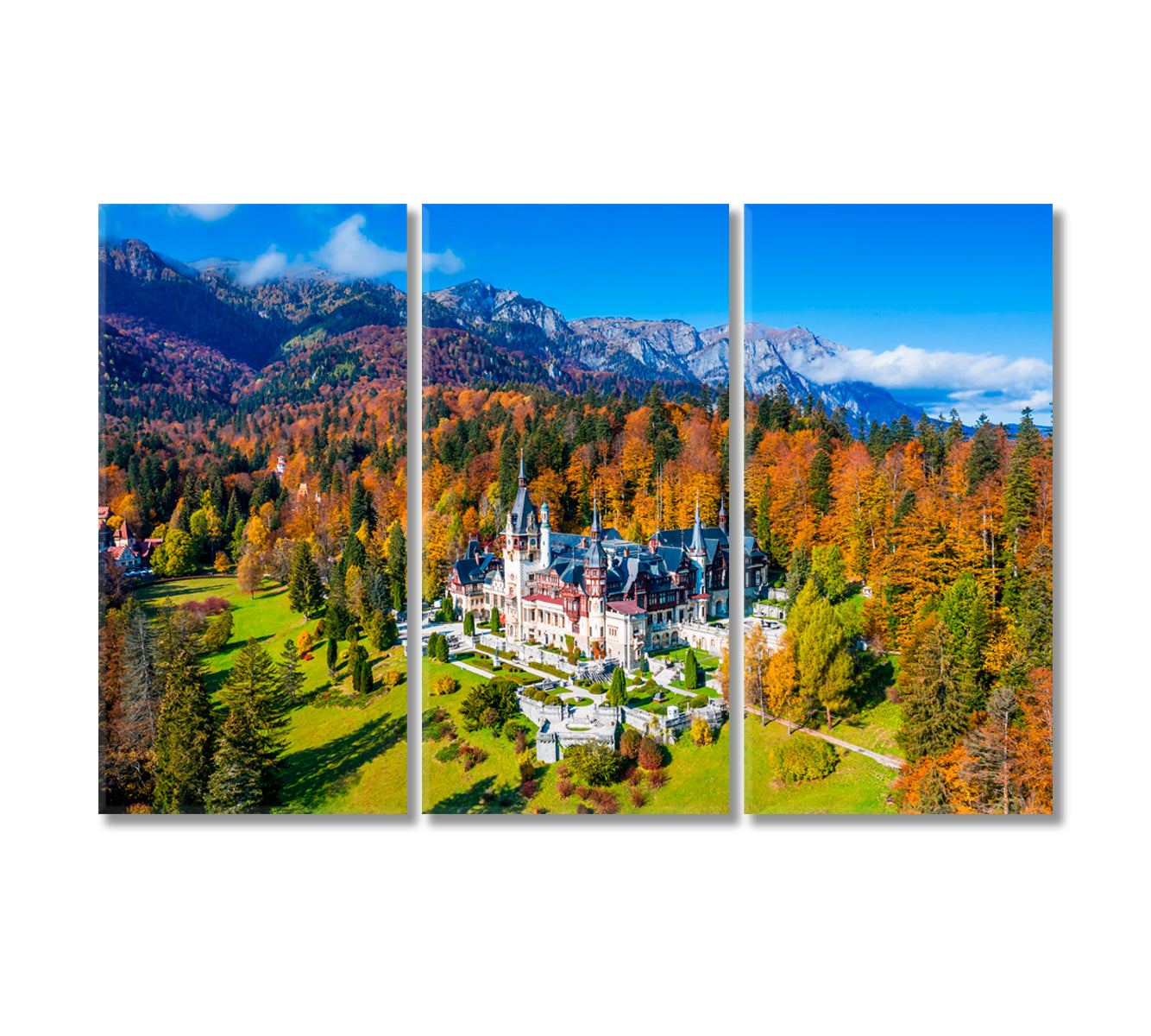 Peles Castle in Autumn Sinaia Romania Canvas Print-Canvas Print-CetArt-3 Panels-36x24 inches-CetArt