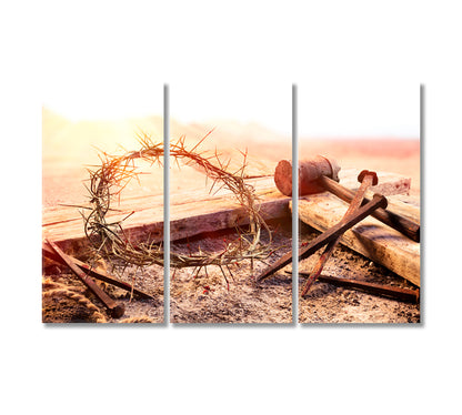 Crucifixion Cross With Crown Of Thorns Canvas Print-Canvas Print-CetArt-3 Panels-36x24 inches-CetArt