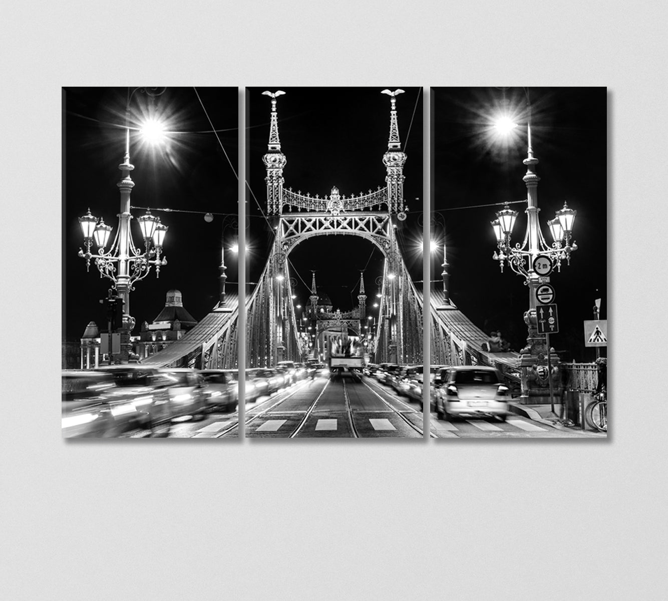 Liberty Bridge at Night Budapest Hungary Canvas Print-Canvas Print-CetArt-3 Panels-36x24 inches-CetArt