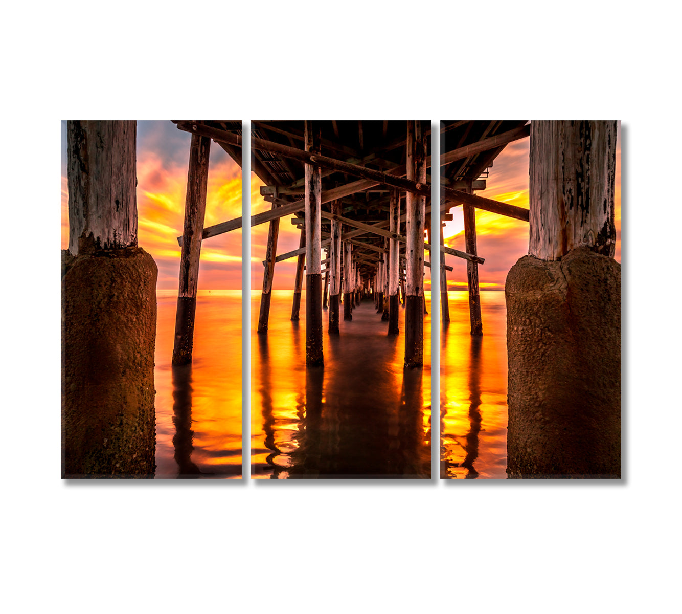 Under the Newport Beach Pier at Sunset Canvas Print-Canvas Print-CetArt-3 Panels-36x24 inches-CetArt