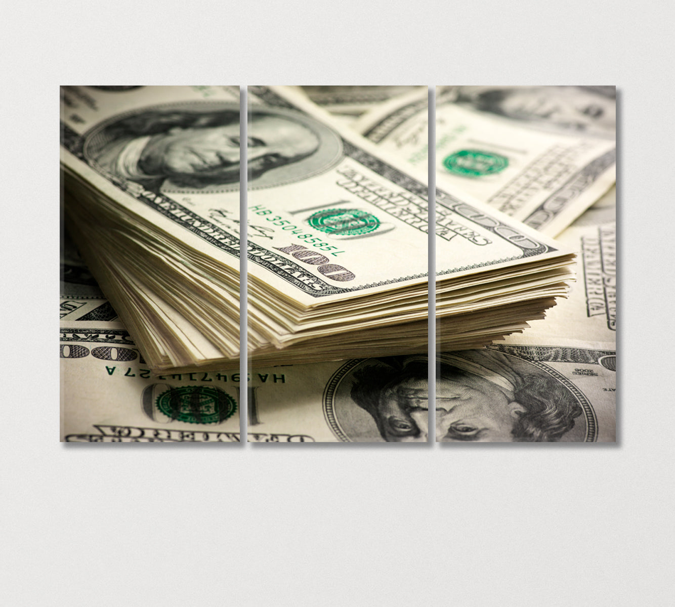 Bundle of One Hundred Dollar Bills Canvas Print-Canvas Print-CetArt-3 Panels-36x24 inches-CetArt