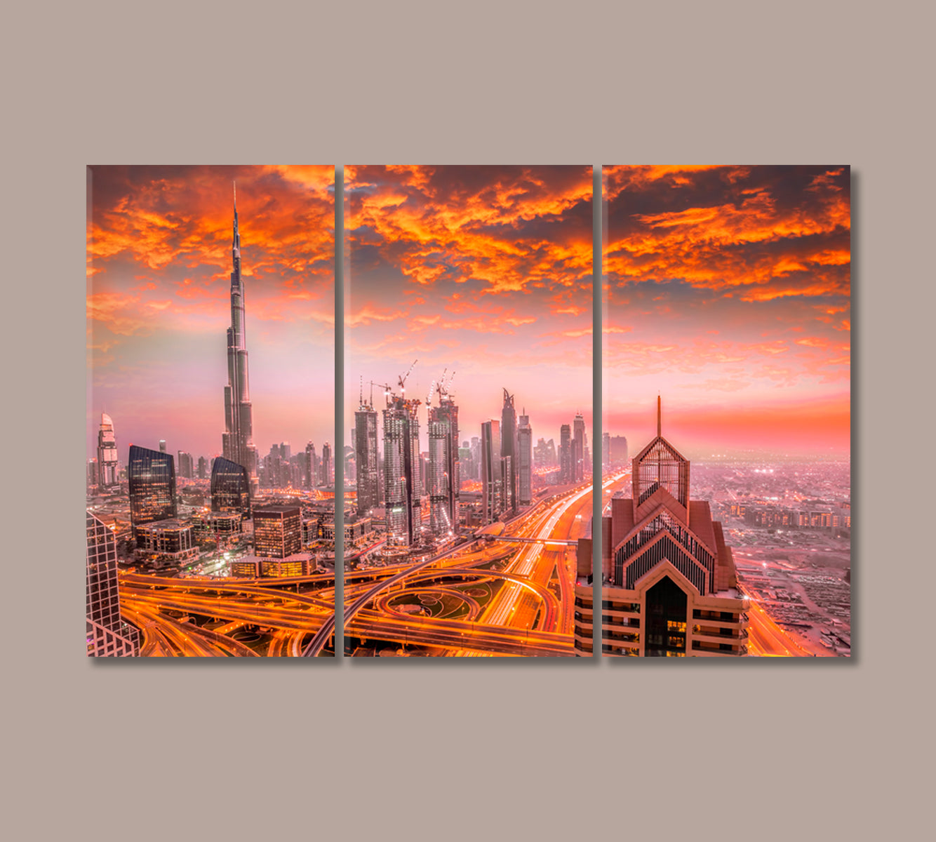 Dubai Cityscape with Modern Architecture at Sunset Canvas Print-Canvas Print-CetArt-3 Panels-36x24 inches-CetArt