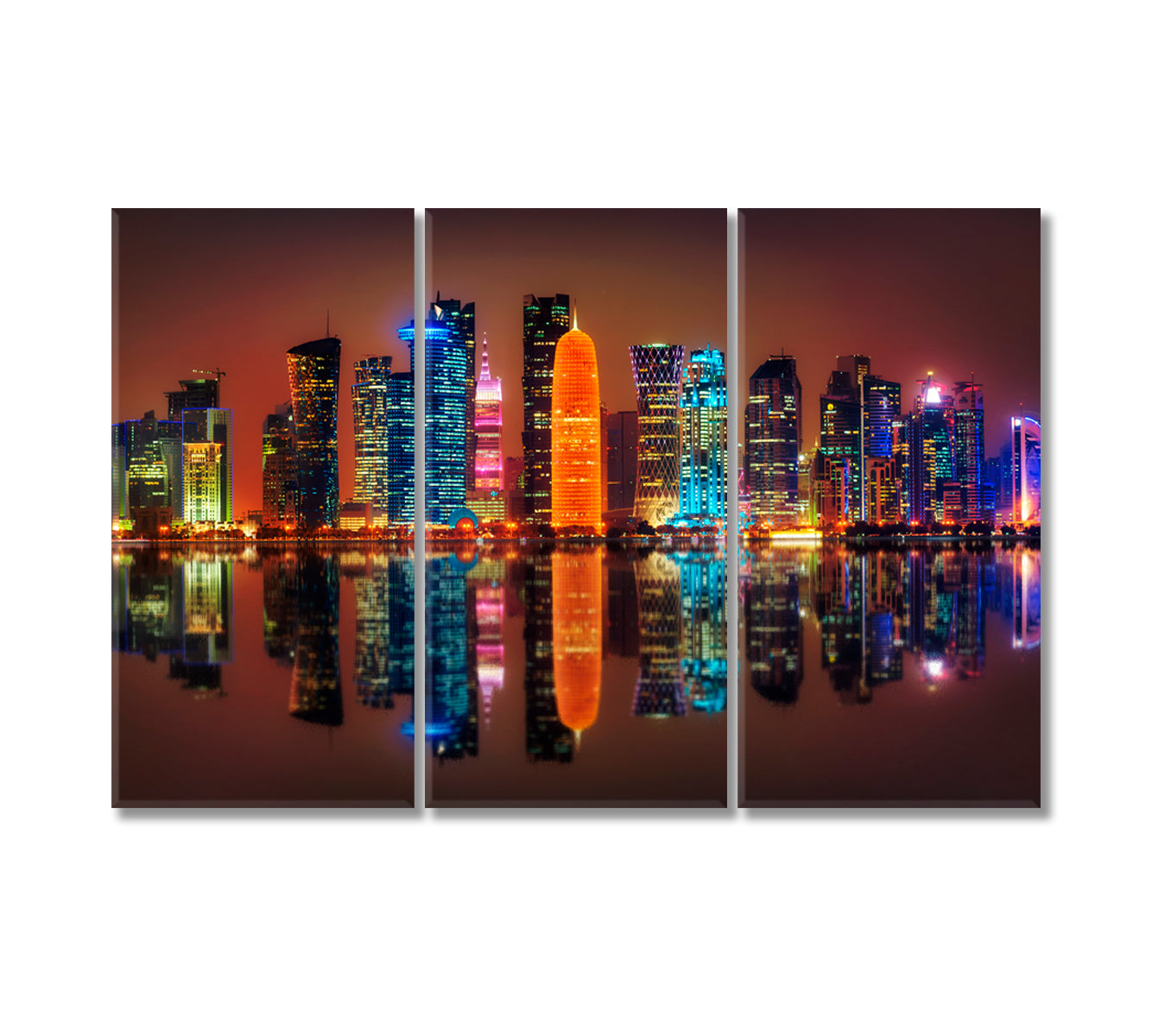 Doha Skyline at Night Qatar Canvas Print-Canvas Print-CetArt-3 Panels-36x24 inches-CetArt