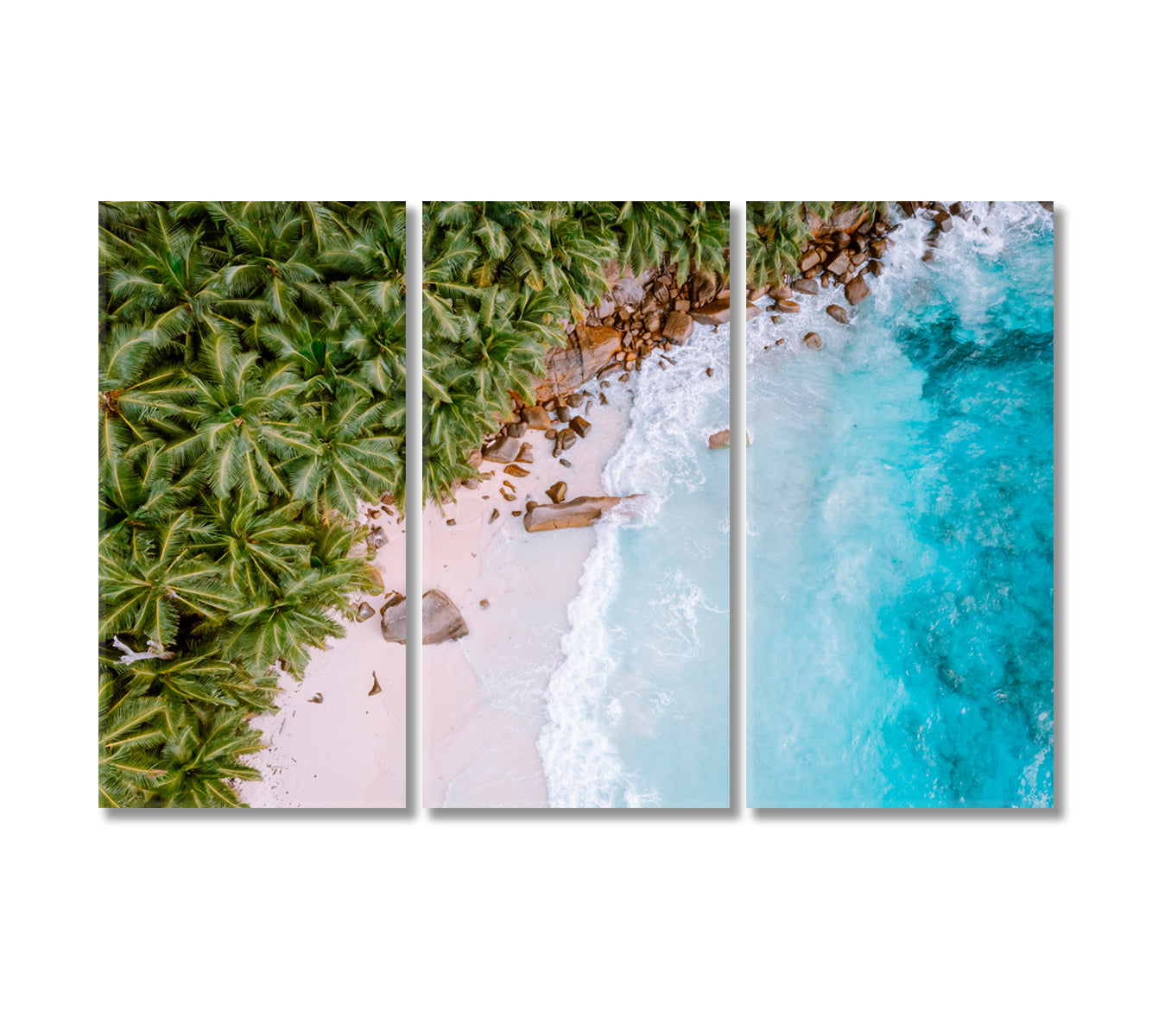 Seychelles Tropical Island Beach with Palm Trees Canvas Print-Canvas Print-CetArt-3 Panels-36x24 inches-CetArt