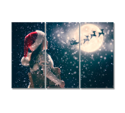 Santa Claus Flies in Sleigh Canvas Print-Canvas Print-CetArt-3 Panels-36x24 inches-CetArt