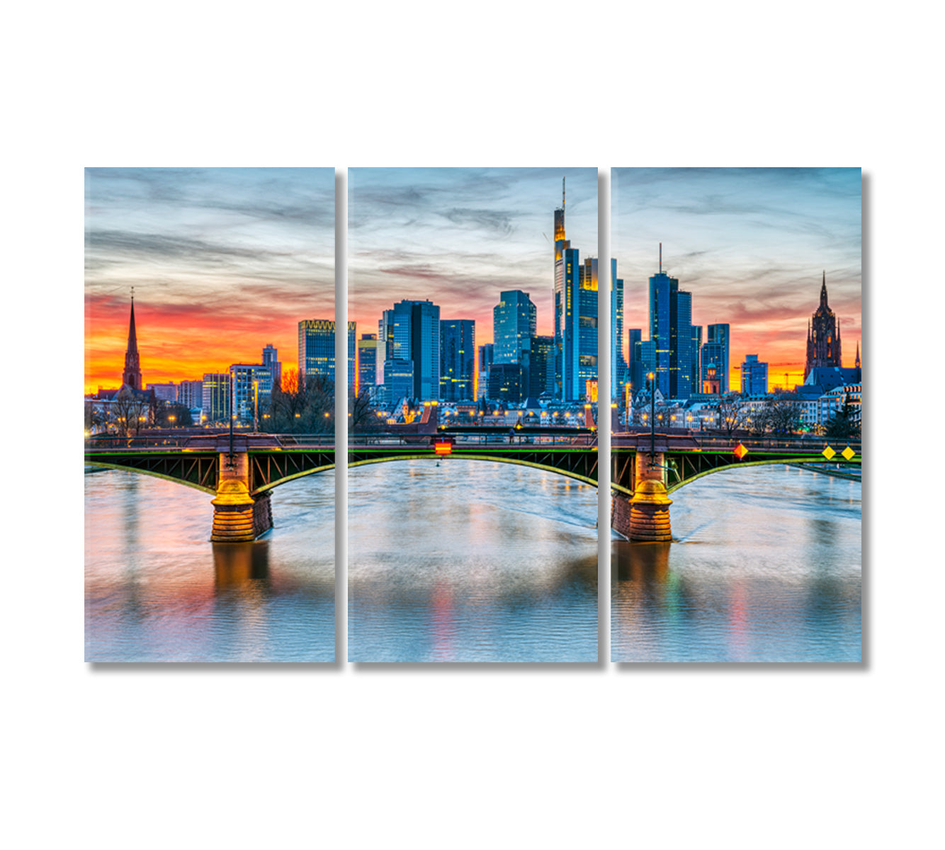Frankfurt Skyscrapers and Main River Germany Canvas Print-Canvas Print-CetArt-3 Panels-36x24 inches-CetArt
