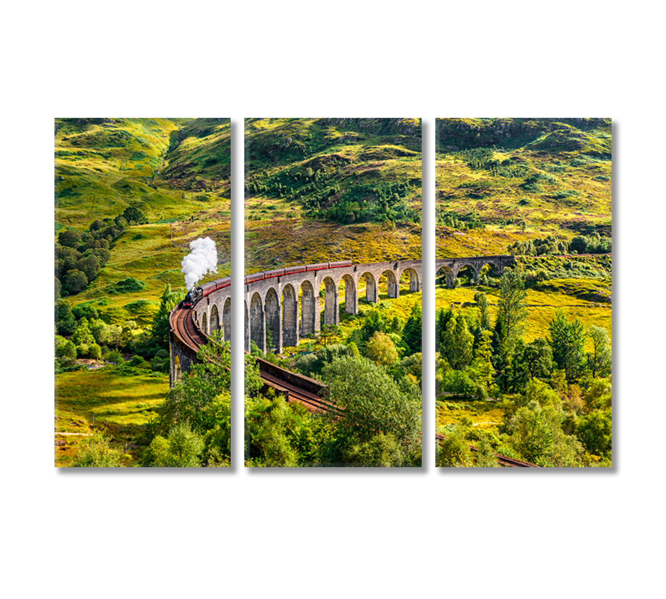 Glenfinnan Viaduct with Jacobite Steam Train Scotland Canvas Print-Canvas Print-CetArt-3 Panels-36x24 inches-CetArt