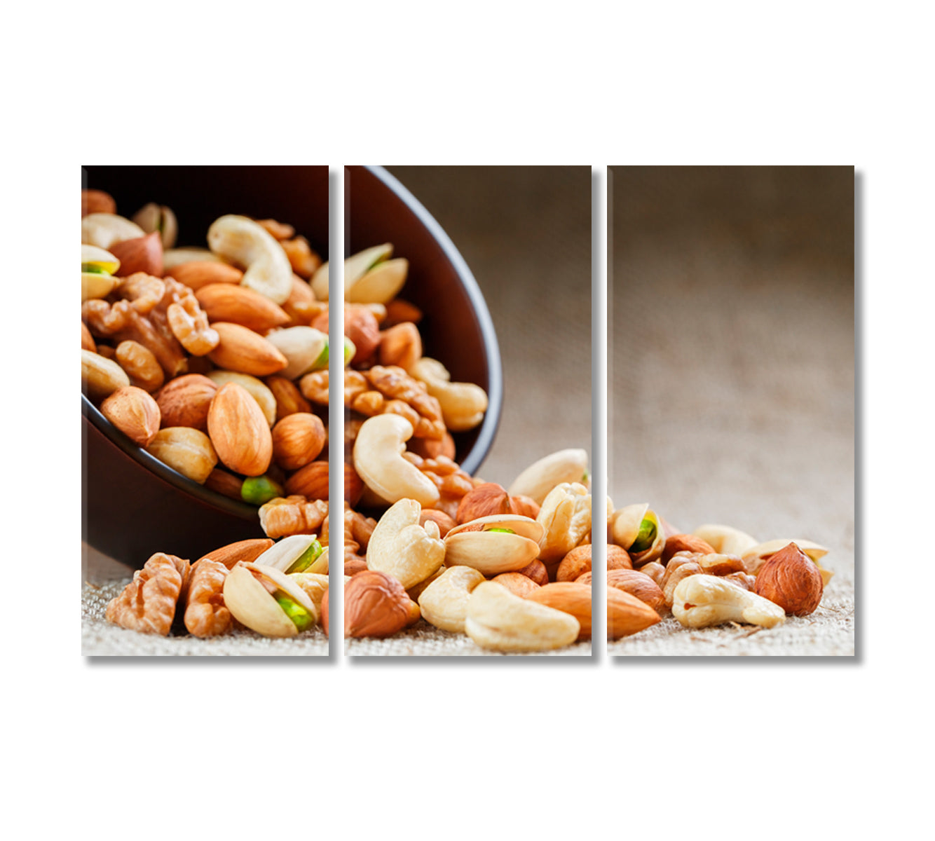 Nuts Cashews Almonds Pistachios Hazelnuts and Walnuts Canvas Print-Canvas Print-CetArt-3 Panels-36x24 inches-CetArt