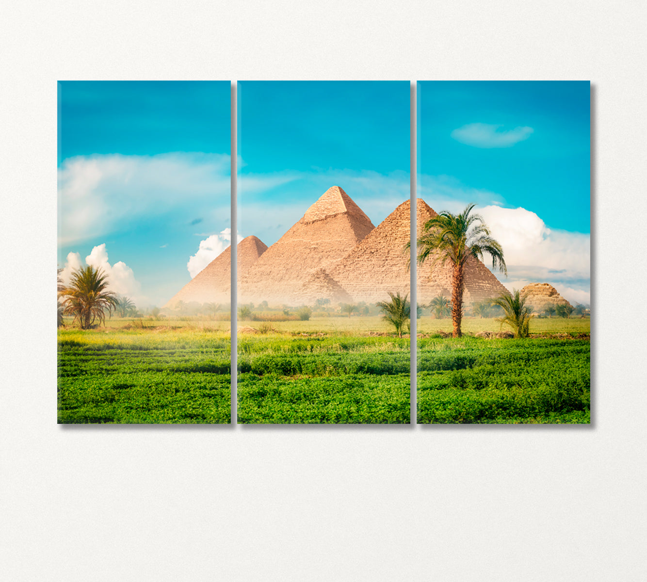 Egyptian Pyramids at Foggy Morning Canvas Print-Canvas Print-CetArt-3 Panels-36x24 inches-CetArt