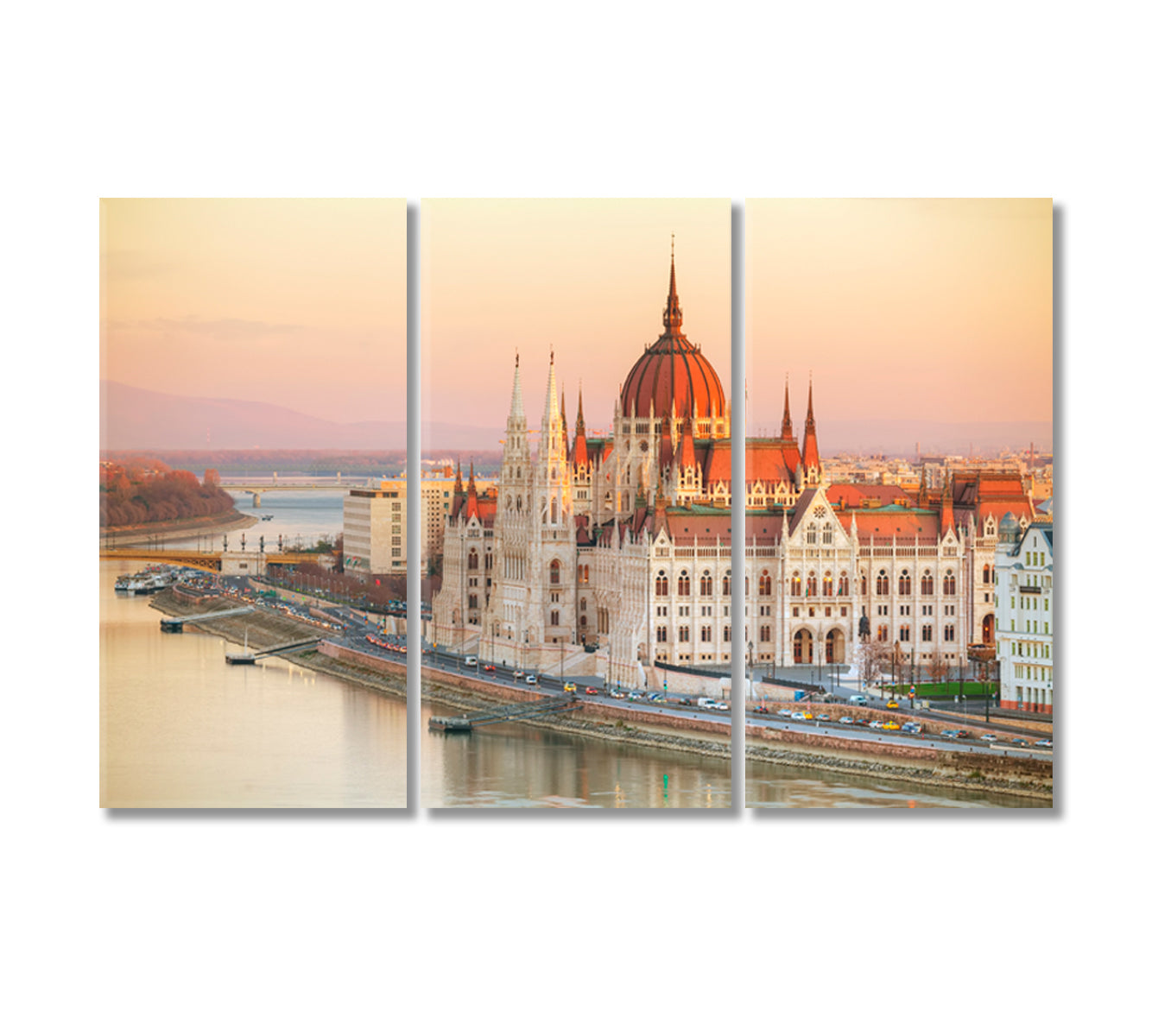 Budapest Parliament Building at Sunrise Hungary Canvas Print-Canvas Print-CetArt-3 Panels-36x24 inches-CetArt