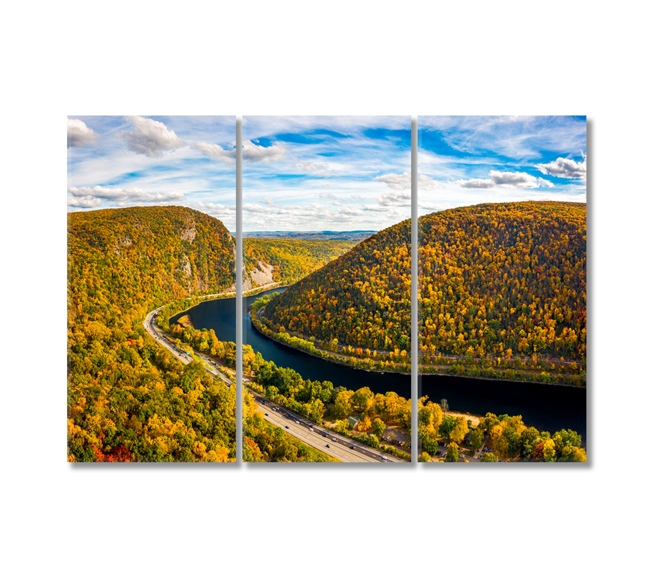 Delaware Water Gap at Autumn Day New Jersey and Pennsylvania Canvas Print-Canvas Print-CetArt-3 Panels-36x24 inches-CetArt