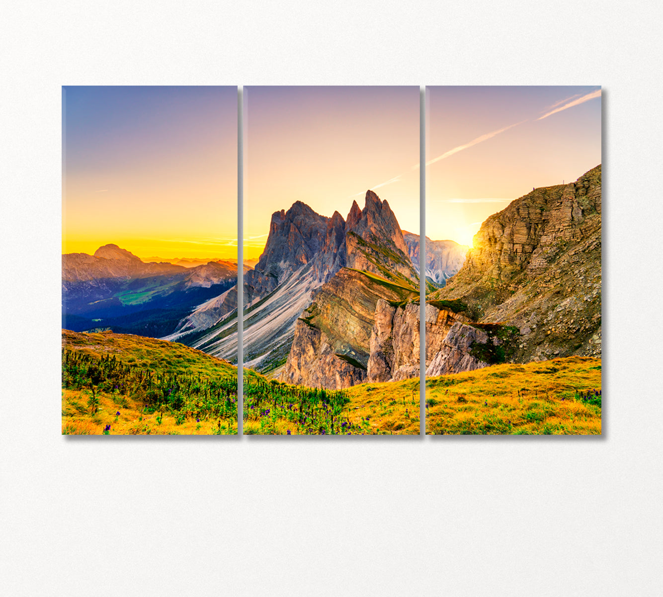 Sunrise over Seceda Peak Dolomites Canvas Print-Canvas Print-CetArt-3 Panels-36x24 inches-CetArt