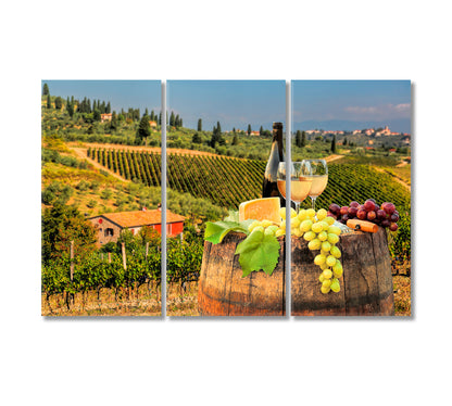 Wine with Barrel on Vineyard in Chianti Tuscany Italy Canvas Print-Canvas Print-CetArt-3 Panels-36x24 inches-CetArt