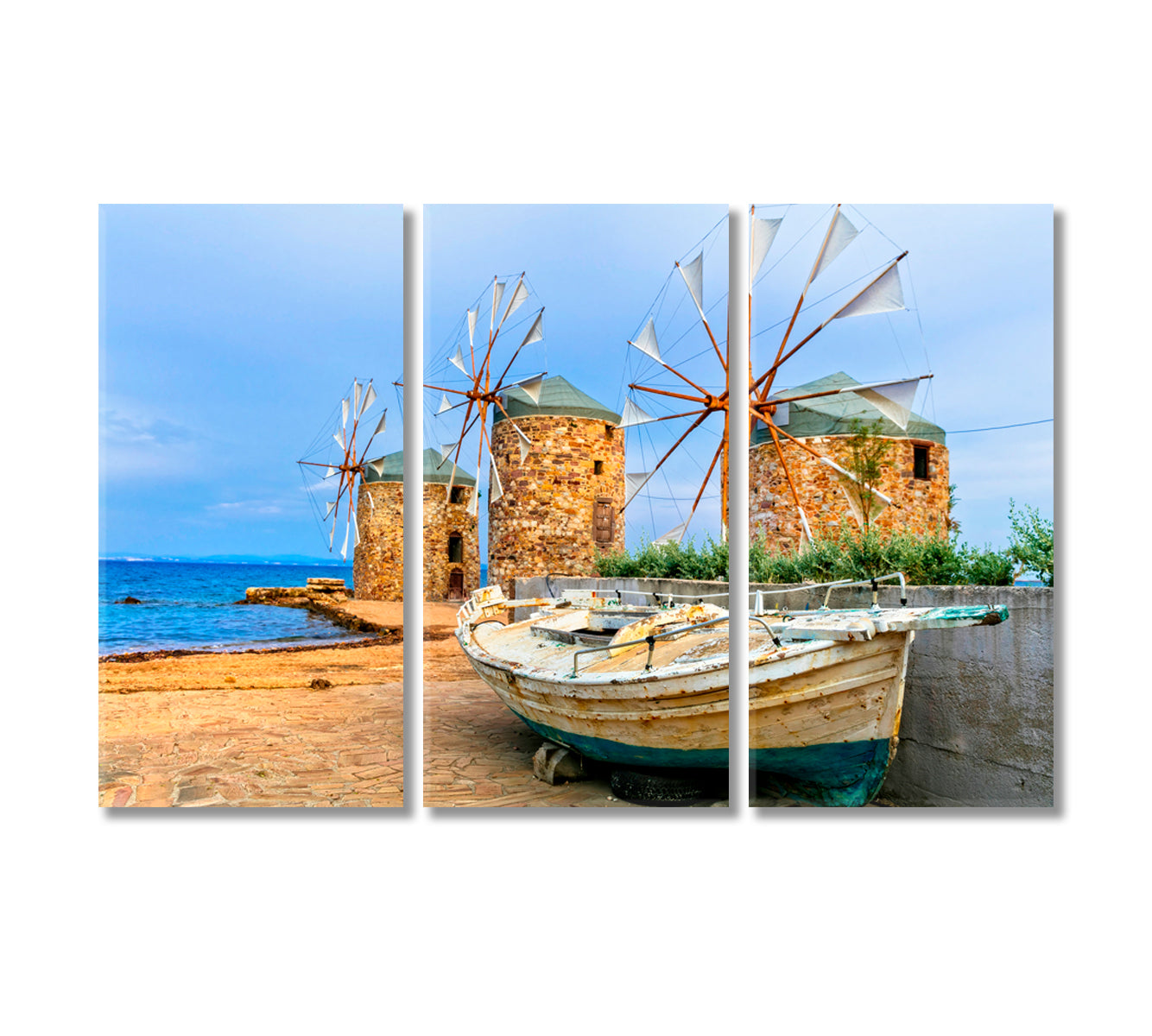 Old Windmills of Chios Island Greece Canvas Print-Canvas Print-CetArt-3 Panels-36x24 inches-CetArt