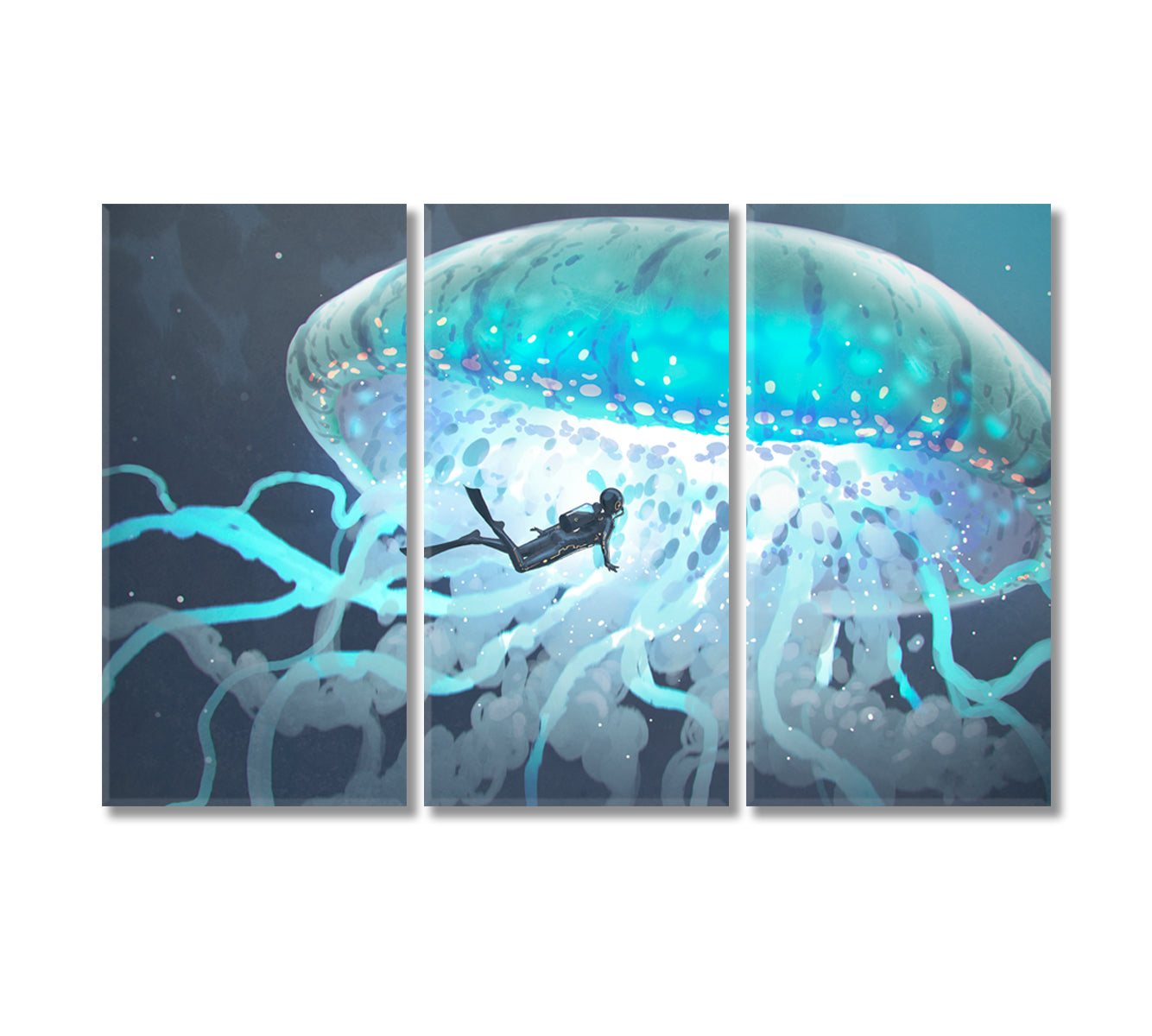 Giant Jellyfish with Diver Canvas Print-Canvas Print-CetArt-3 Panels-36x24 inches-CetArt