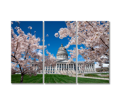 Utah State Capitol Building in Salt Lake with Cherry Blossom Canvas Print-Canvas Print-CetArt-3 Panels-36x24 inches-CetArt