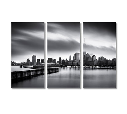 Lower Manhattan in Black and White Canvas Print-CetArt-3 Panels-36x24 inches-CetArt