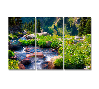 Nature Landscape with Boulder Creek River Canvas Print-Canvas Print-CetArt-3 Panels-36x24 inches-CetArt