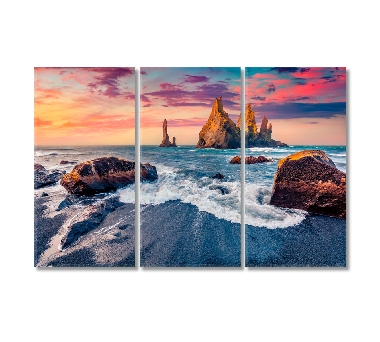 Colorful Sunset with Reynisdrangar Cliffs Iceland Canvas Print-Canvas Print-CetArt-3 Panels-36x24 inches-CetArt