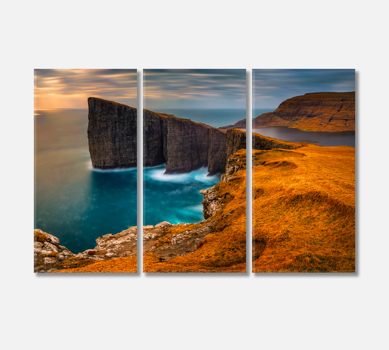 Sorvagsvatn Lake and Cliffs of Traelanipa Vagar Island Faroe Islands Canvas Print-Canvas Print-CetArt-3 Panels-36x24 inches-CetArt