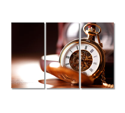 Vintage Gold Pocket Watch Canvas Print-Canvas Print-CetArt-3 Panels-36x24 inches-CetArt