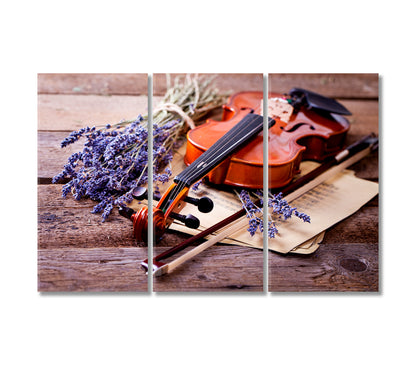 Violin and Lavender Flowers Canvas Print-Canvas Print-CetArt-3 Panels-36x24 inches-CetArt