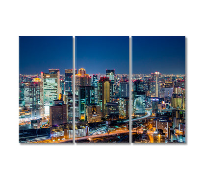 Osaka Downtown Skyline at Night Japan Canvas Print-Canvas Print-CetArt-3 Panels-36x24 inches-CetArt