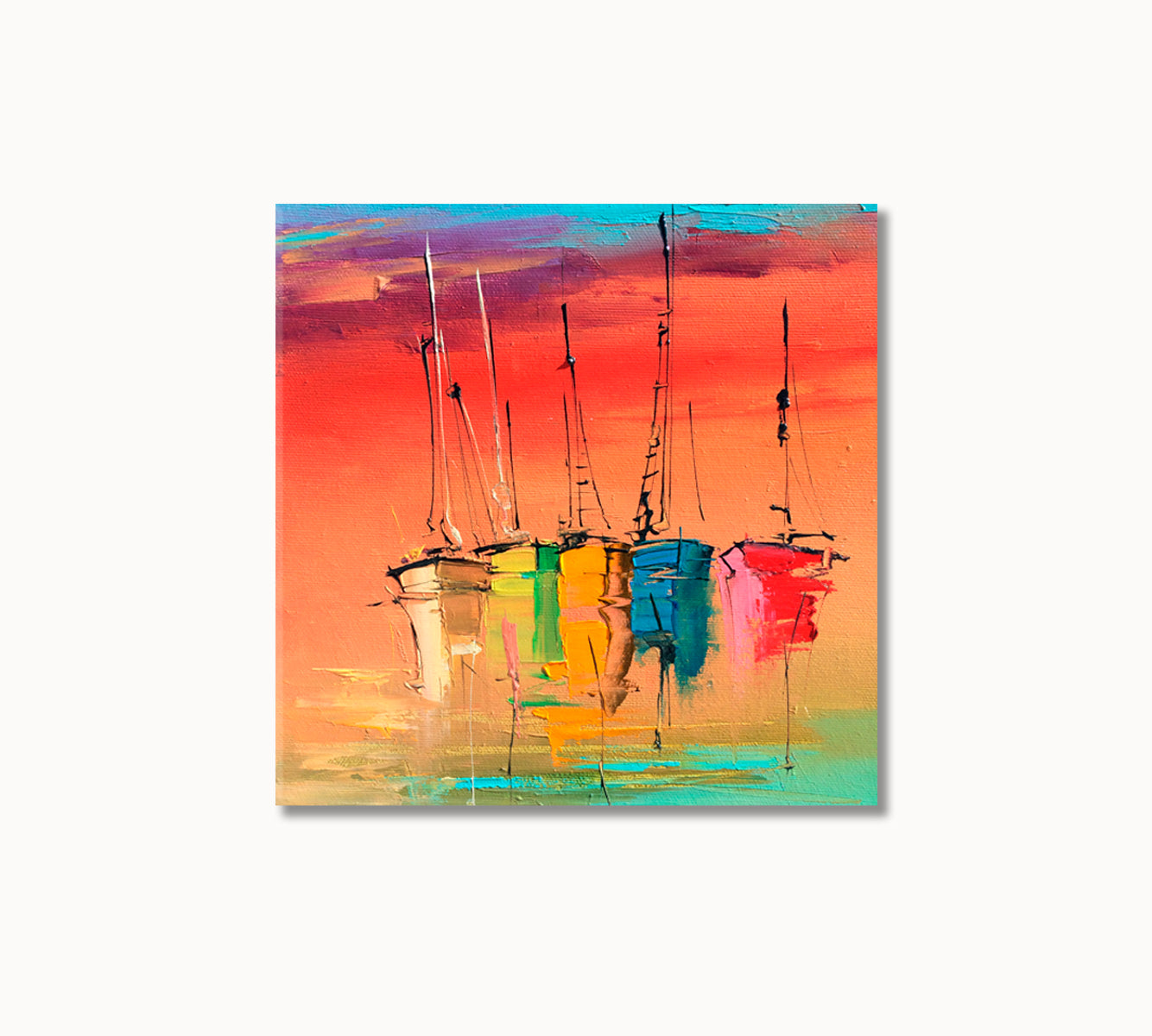 Five Abstract Colorful Sailing Yachts Canvas Print-Canvas Print-CetArt-1 panel-12x12 inches-CetArt