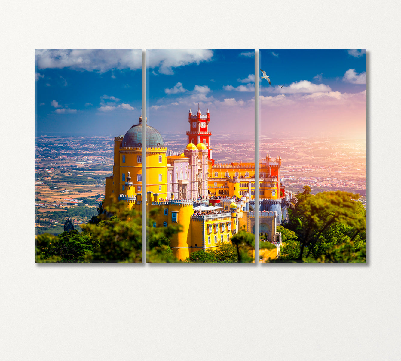 Panoramic View of Pena Palace Portugal Canvas Print-Canvas Print-CetArt-3 Panels-36x24 inches-CetArt